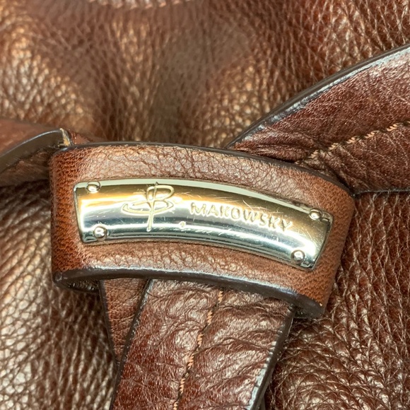 B Makowsky Brown Genuine Leather Bag with Leopard Print Interior! - Picture 4 of 9